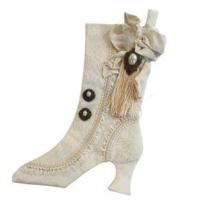 Victorian Elegant Cream Lace Women's Boot Christmas Stocking Wall Hanging